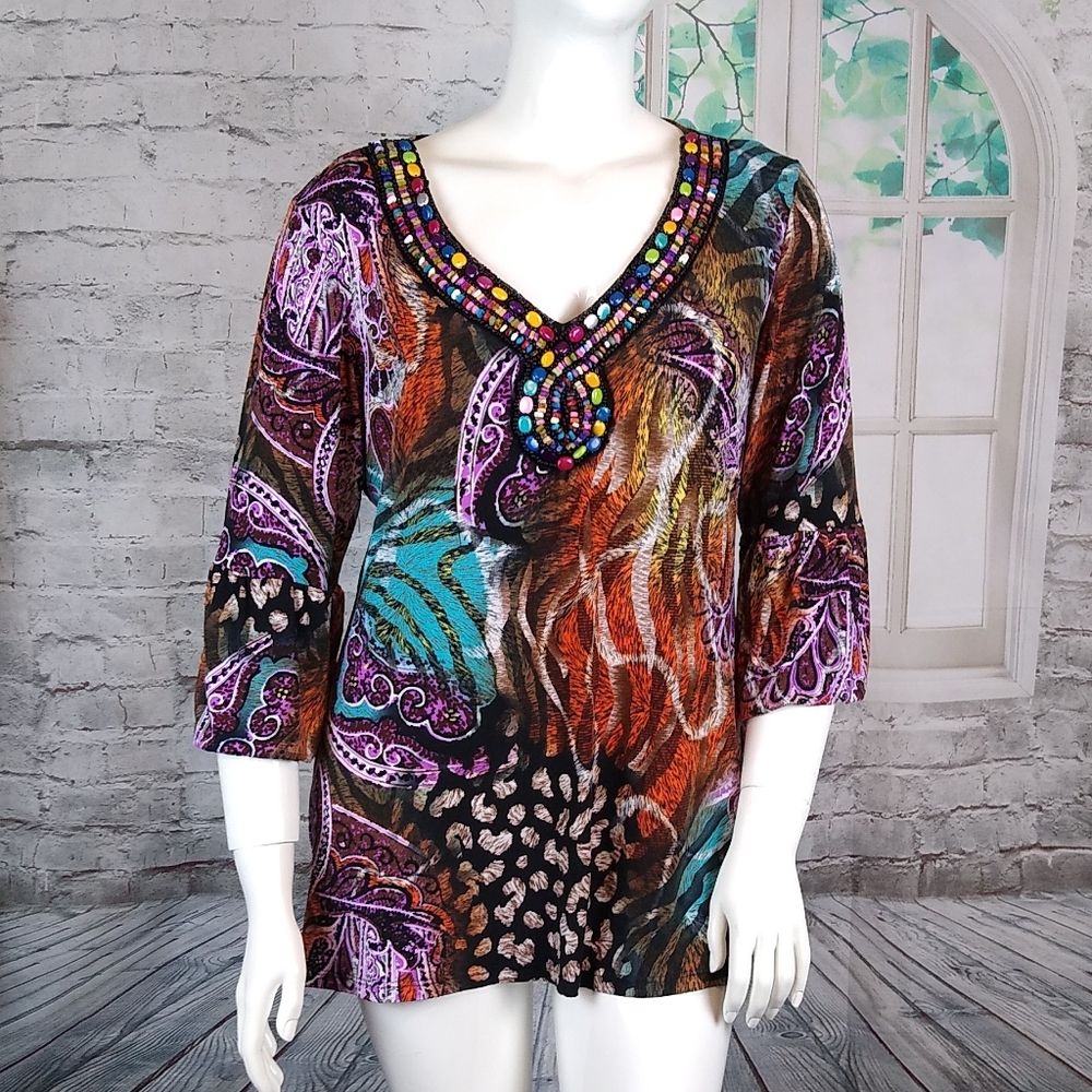 Laura Max Top Blouse Sz 1X multicolored